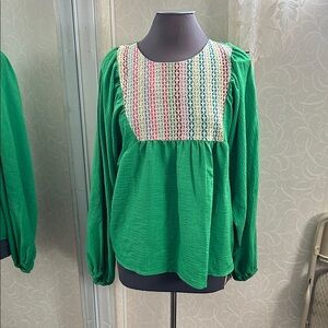 Elegant Green Zara Blouse with Multicolor Detail limited edition size 2XL